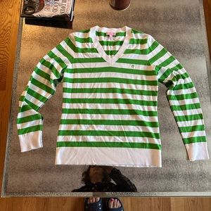 Lilly Pulitzer green and white stripe v-neck sweater size large.